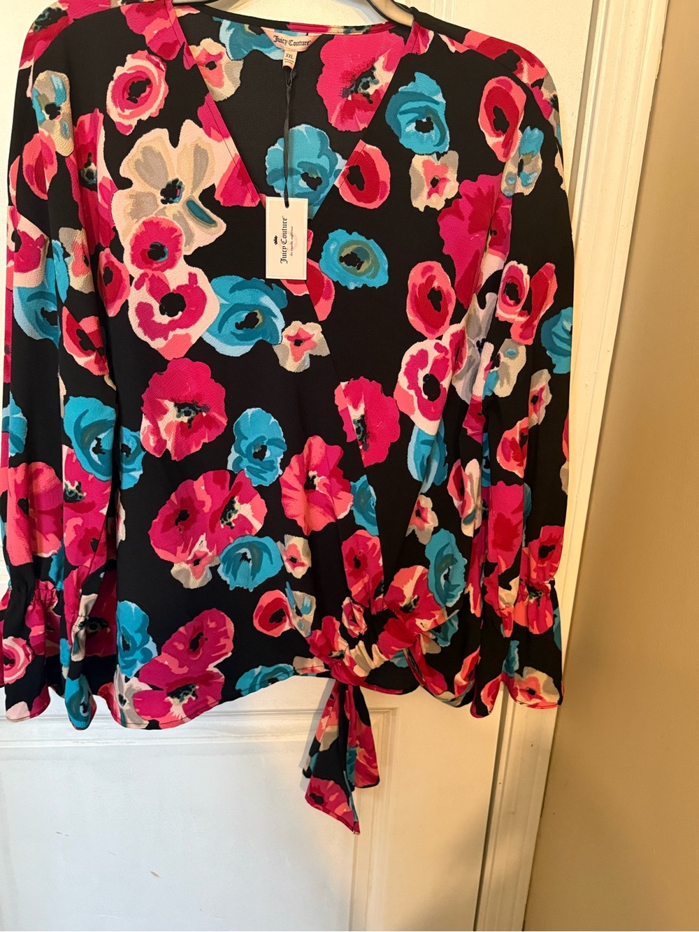 Juicy Couture Black Floral Pop-Color Blouse